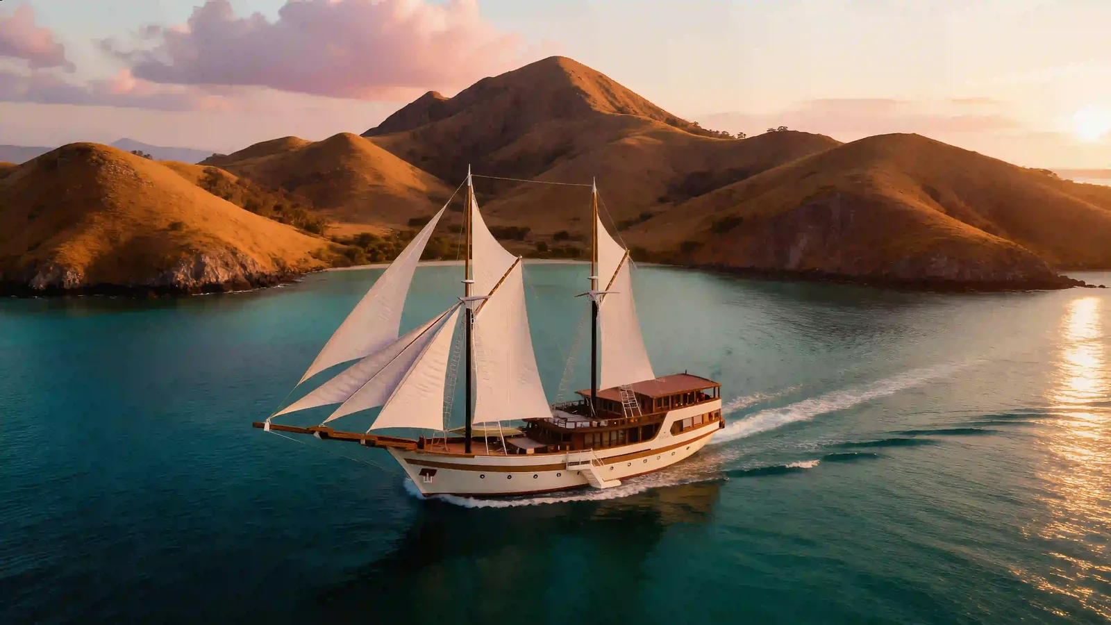 Phinisi sailing through Komodo National Park