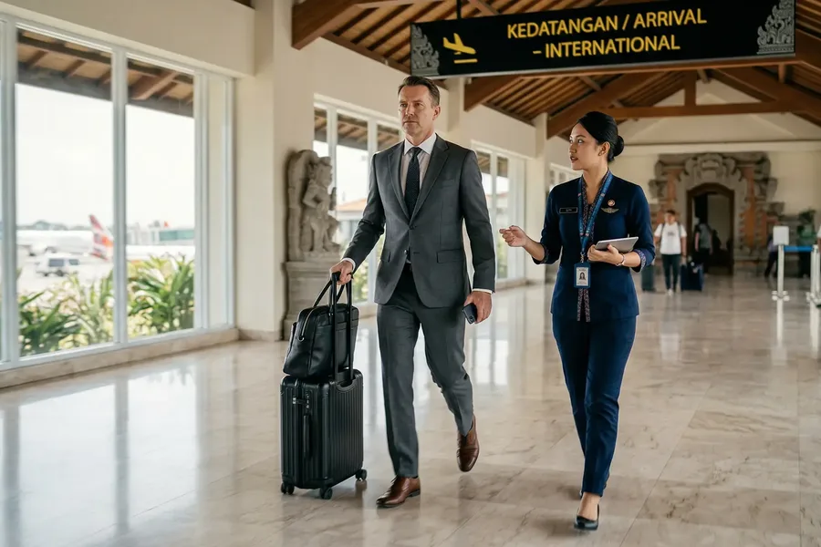 Business travellers in an airport lounge